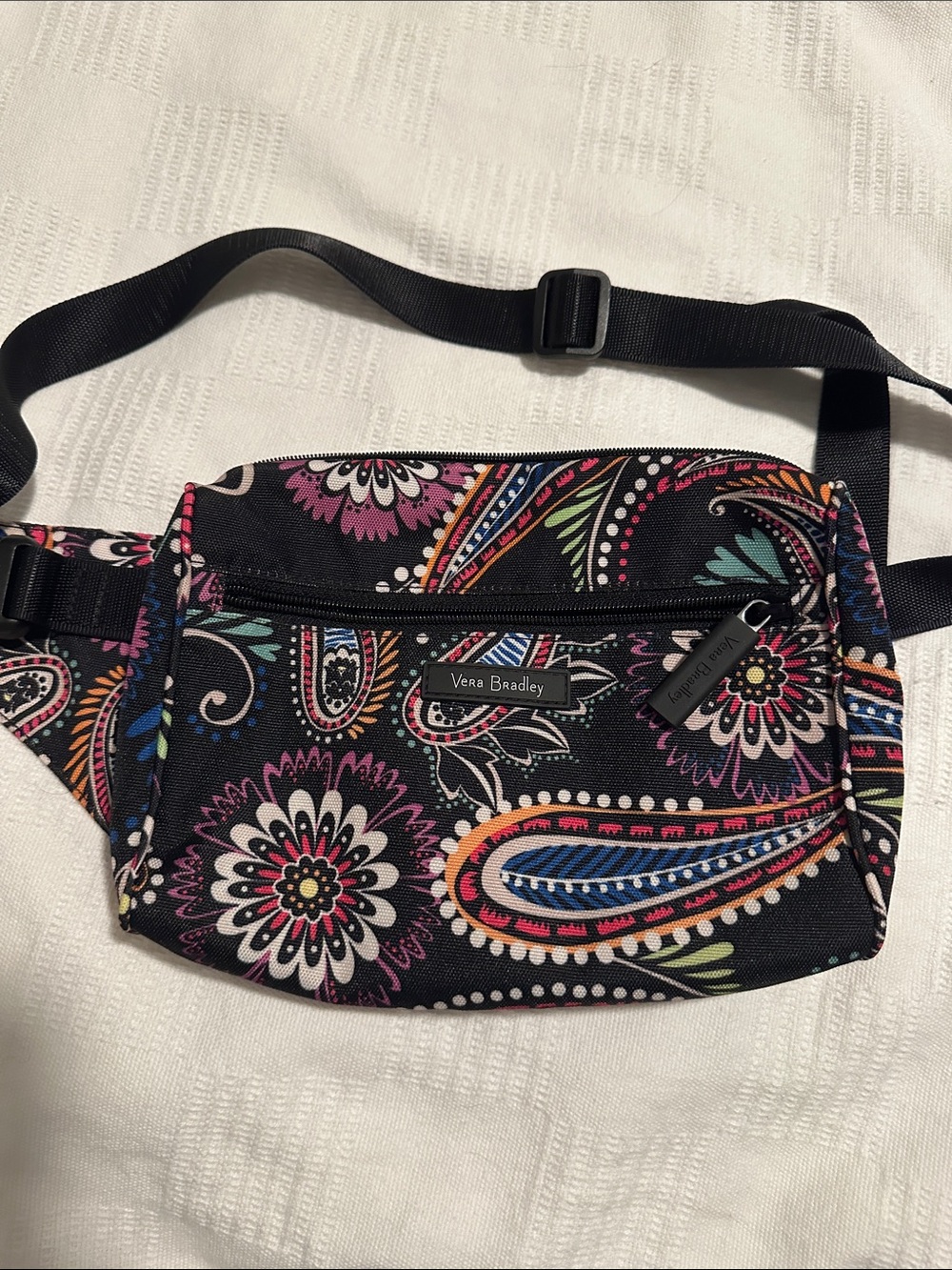 Vera Bradley Black Paisley Floral Hip Pack with Multicolor Accents
